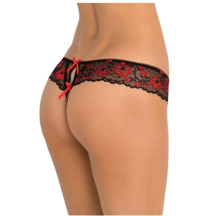 Crotchless Lace Thong with Bows-M/L