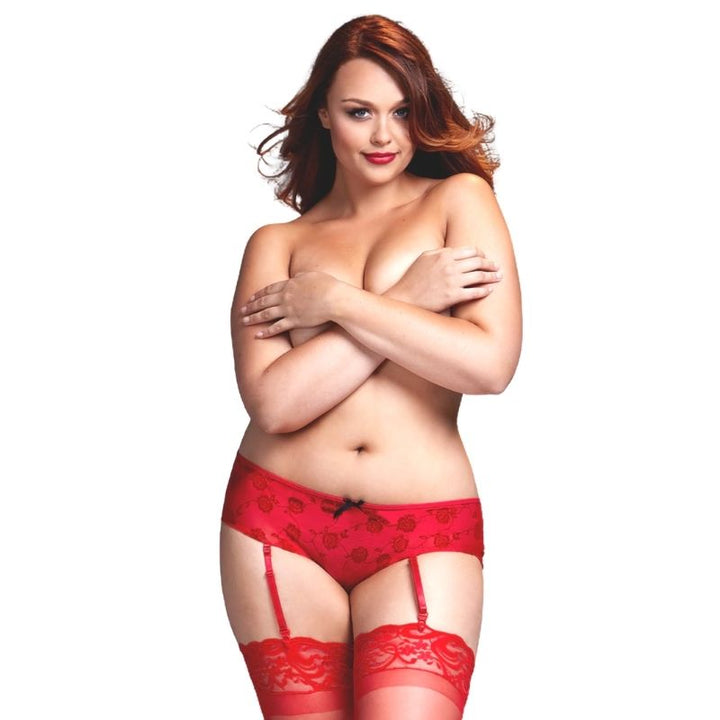 Red Rose Open Crotch Boyshort Panty Queen Size